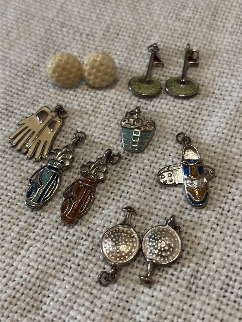 Golf-Themed Earrings & Enamel Charms Set